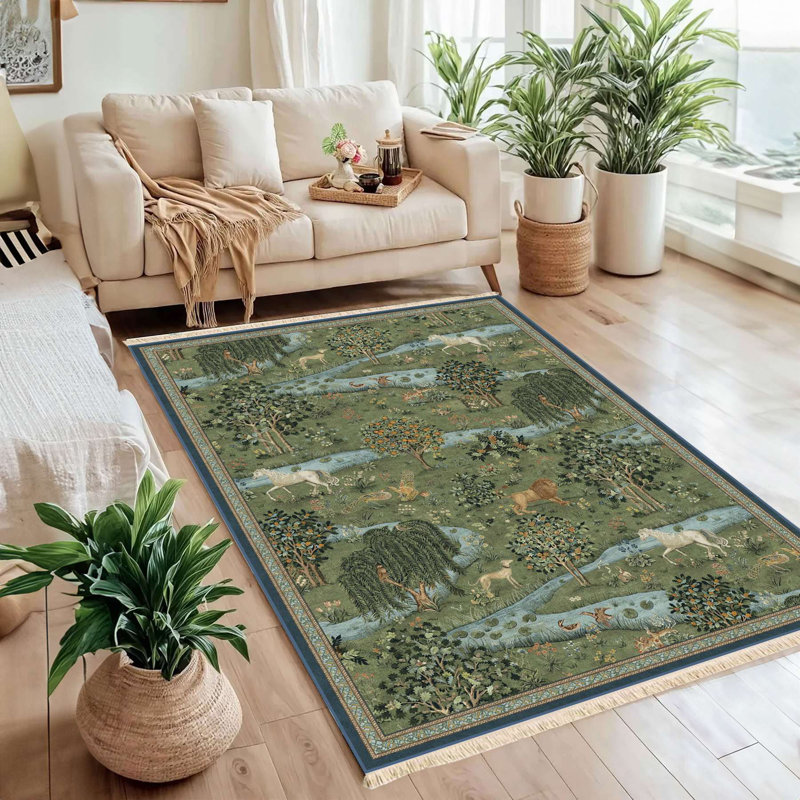 Tapis à motif de faune à tapisserie médiévale
