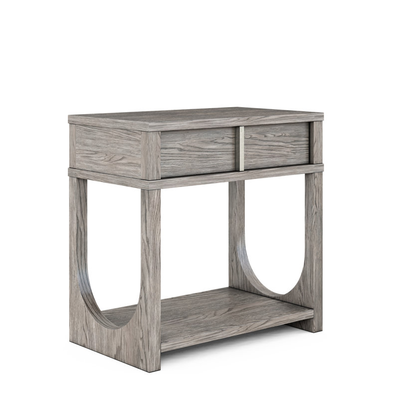 Oak and Stone Rectangular Nightstand with Drawer and Shelf