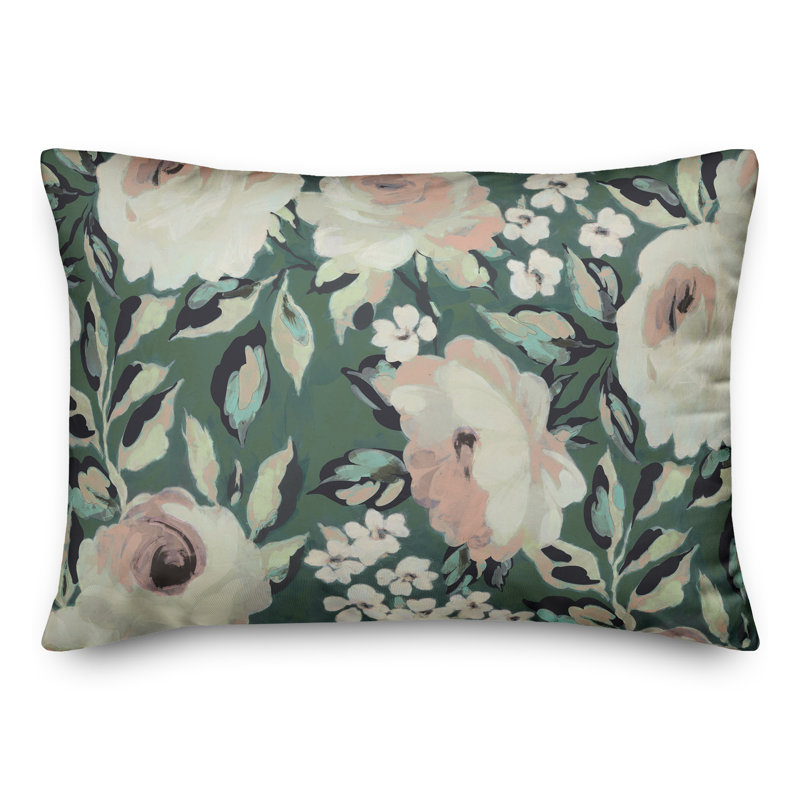 Floral Outdoor Throw Pillow, Green