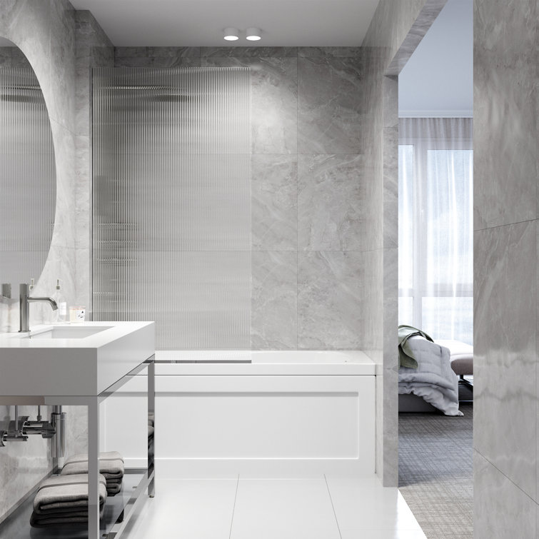 Zenith 34" W x 62" H Fixed Frameless Bathtub Screen with 3/8" Glass