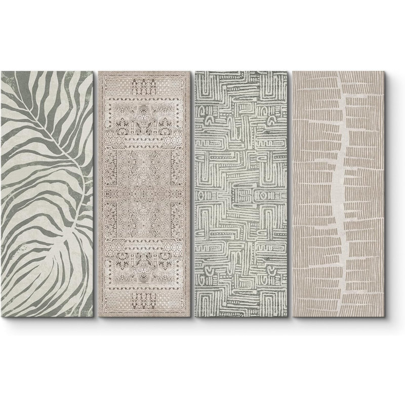 Geometric Line " Green Forest Leaf Nature " 4 - Pieces