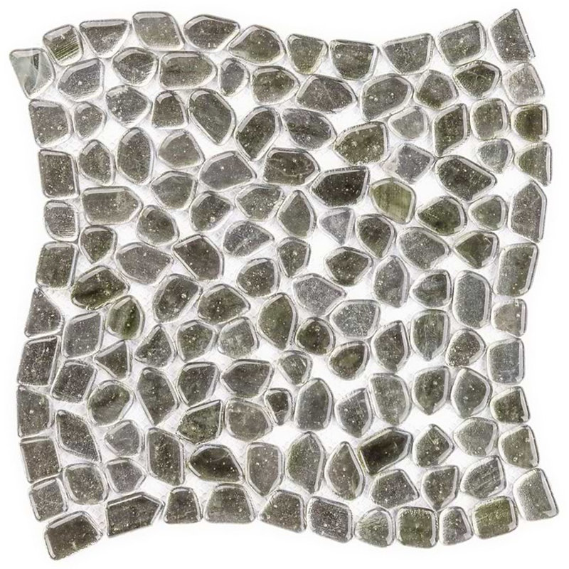 Komorebi 12x12 Pebble Polished Glass Mosaic Tile, Rainforest Dew