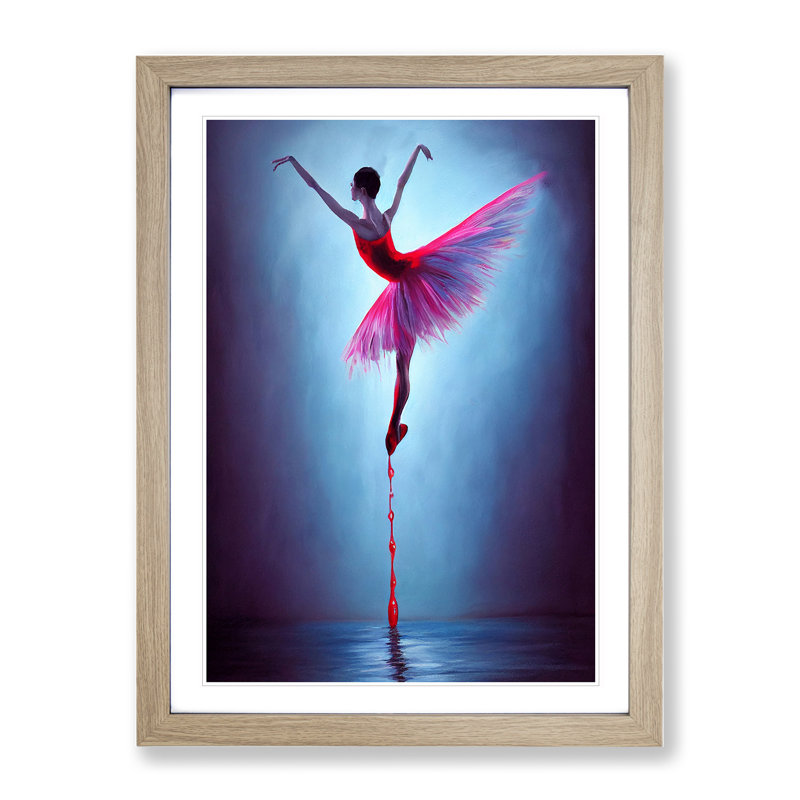 XV1022-3292X Ballerina - Single Picture Frame Painting, 64cm H x 46cm W x 2cm D, Oak 