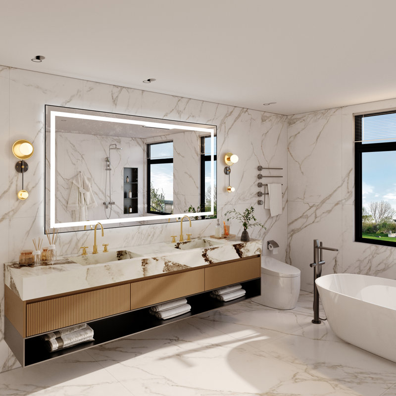 Dokes Super Bright Front & Back LED Lighted Anti-Fog Tempered Glass Bathroom/Vanity Mirror with ETL, 40" x 72"