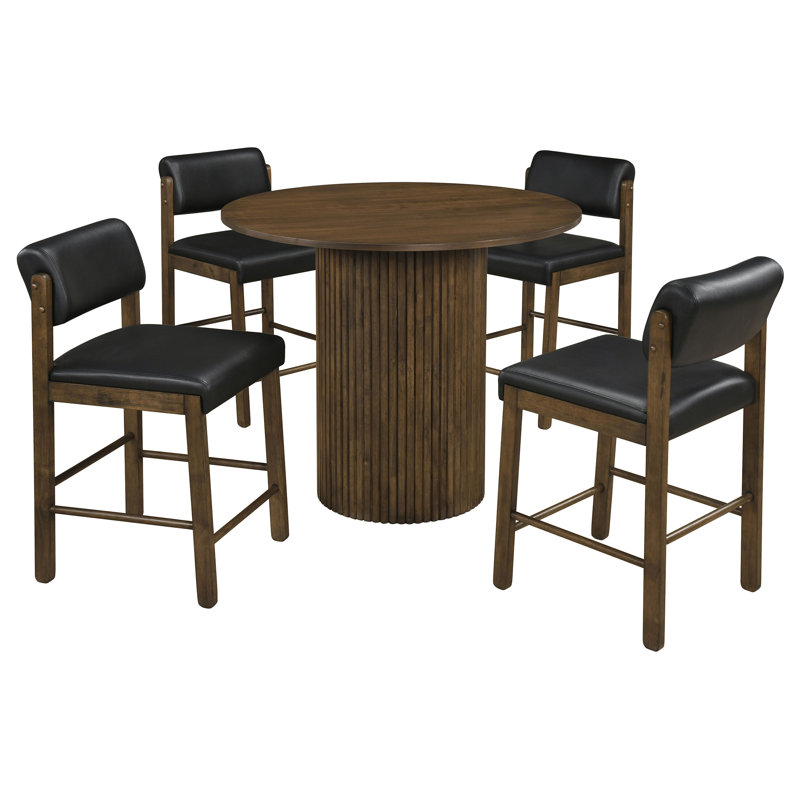 Ensemble de salle à manger à hauteur de comptoir 5 pièces Weidar, Black/Walnut, Walnut