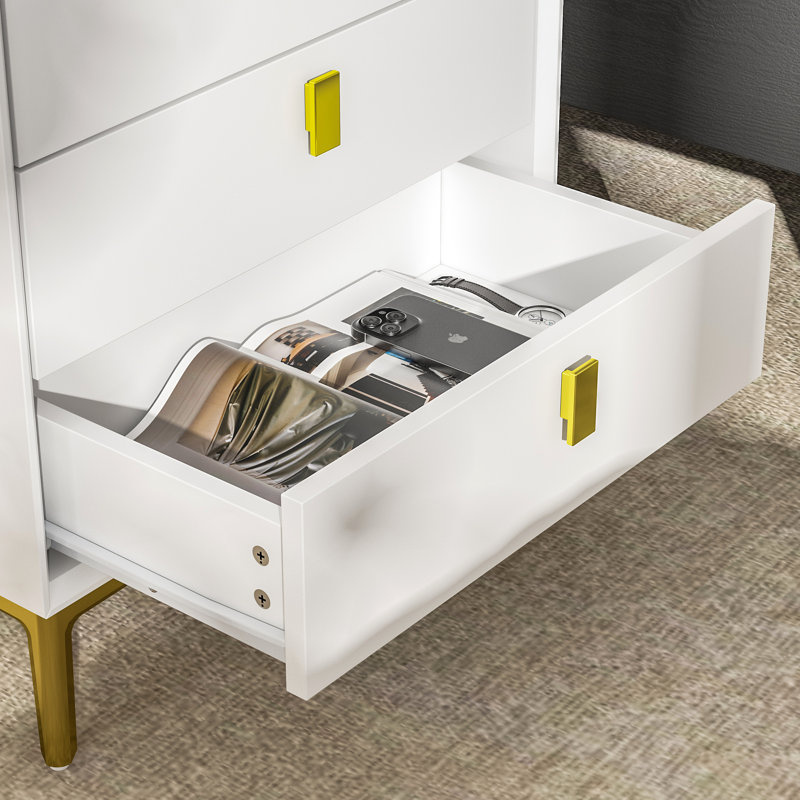 3-Drawer Modern Nightstand With Metal Legs, White