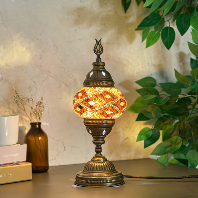 Lampe turque Kafthan w / Plug-in - Lampe de table en vitrail mosaïque, - Lampe marocaine rétro Pavla, Quads écru