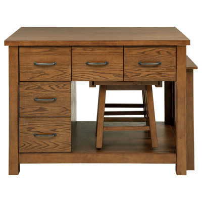 Mayfair 3-Piece Kitchen Island With Extension Table Dark Oak
