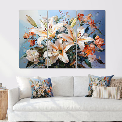 Ensemble de toiles bleues et blanches «Lys Country Charm I»