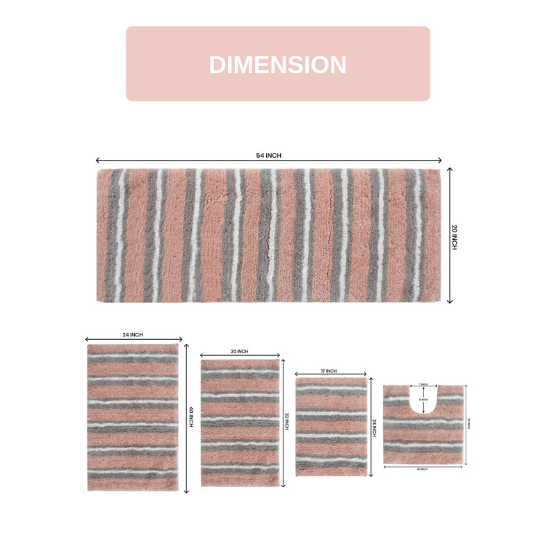 Glamour Collection 100% Polyester Microfiber Bathroom Rug, Non Slip Bath Rug - 5PC Set, Pink