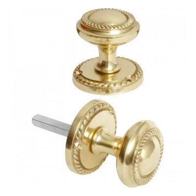  6 Pairs Georgian Design Mortice Door Knobs in Polished Brass - 58mm