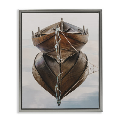 Crisp Rowboat Reflection Framed Floater Canvas Wall Art by LSR Design Studio