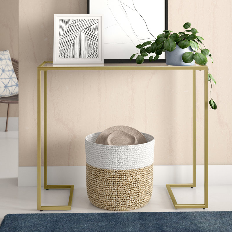 Modern Gold 38 Inch Wide Console Table with Tempered Glass Top, Gold