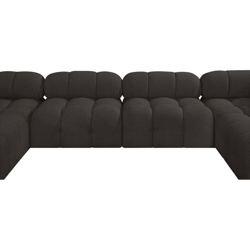 Ames 136'' Upholstered Sectional, Brown Boucle Fabric