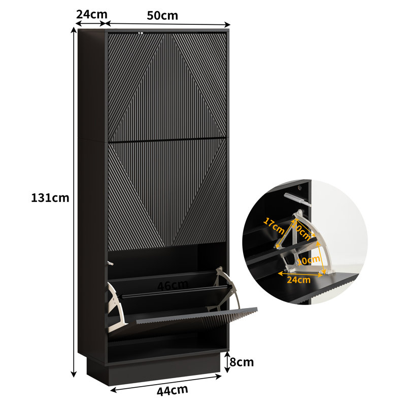 12 Pair Flip Down Shoe Storage, Black
