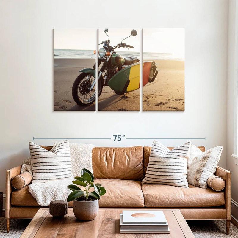 Mehar Motorcycle With Surfboard, 36" H x 57" W