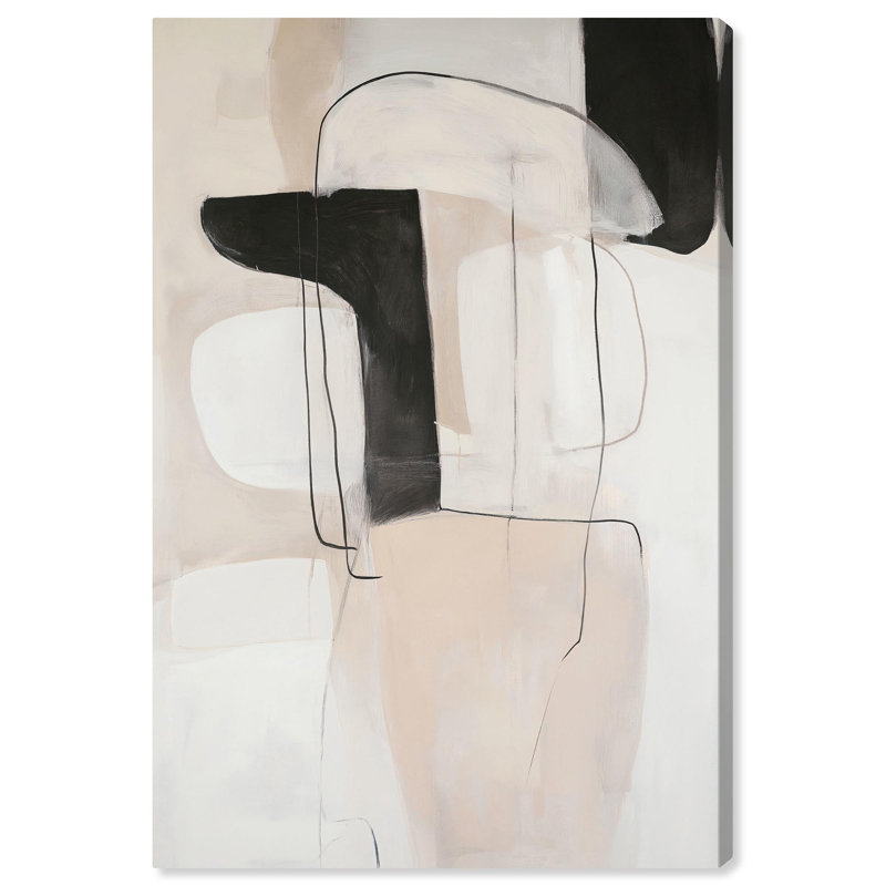 Earthy Abstract Geometric Canvas Art in Black and Beige