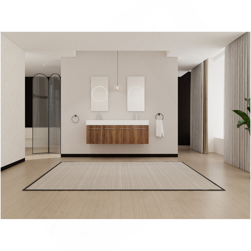 Meuble-lavabo mural 60 po avec lavabo, lavabo à double rebord épais en résine, 59", Brun ébène, Centre