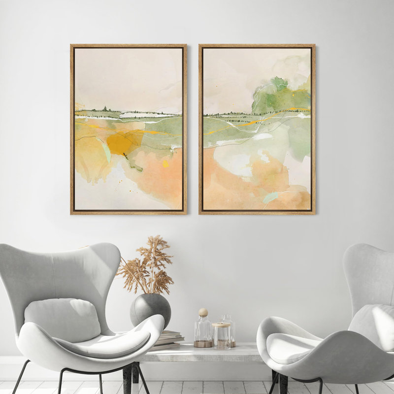 «White Mid-Century Modern Organic Polygons», 2 pièces sur toile, H 16 po x l 24 po, Encadré naturel