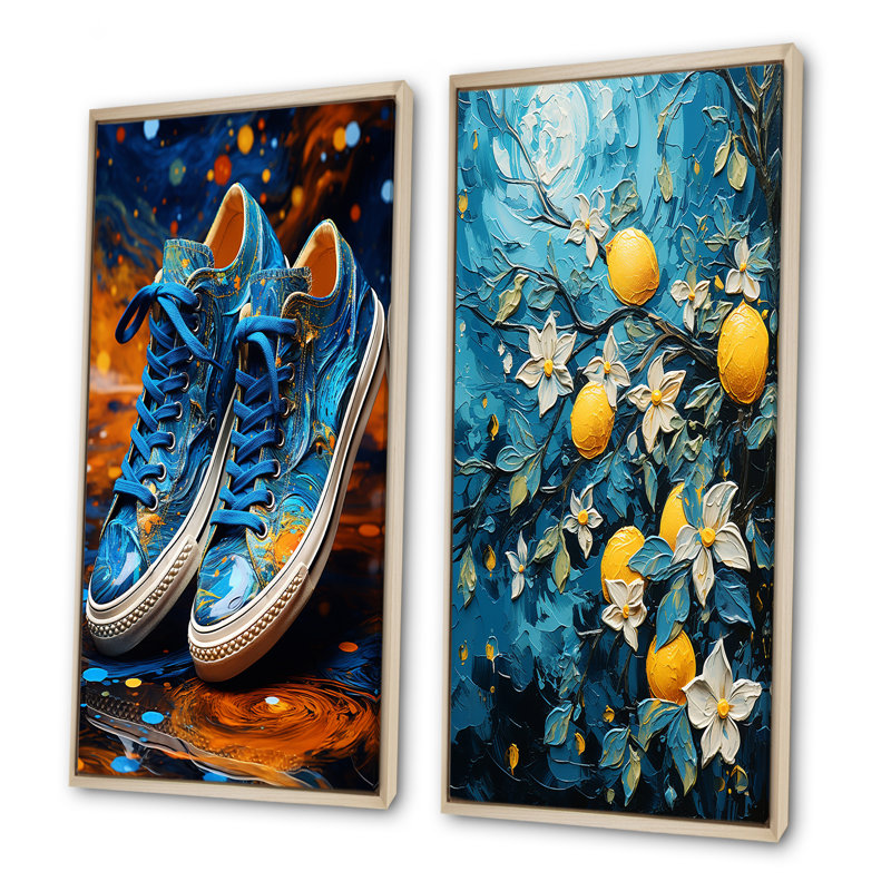 Starfruit Starry Night - fruits, ensemble de 2 impressions sur toile, Encadrement brun, H 40 po x l 41 po