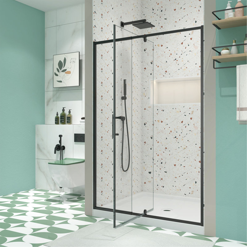 38-42" W X 71" H Piovt Swing Glass Shower Door,Pivot Frame Sliding Shower Door With 1/4"(6Mm) Clear SGCC Tempered Glass,Matte Black Finish Shower Doors,Reversible Installation