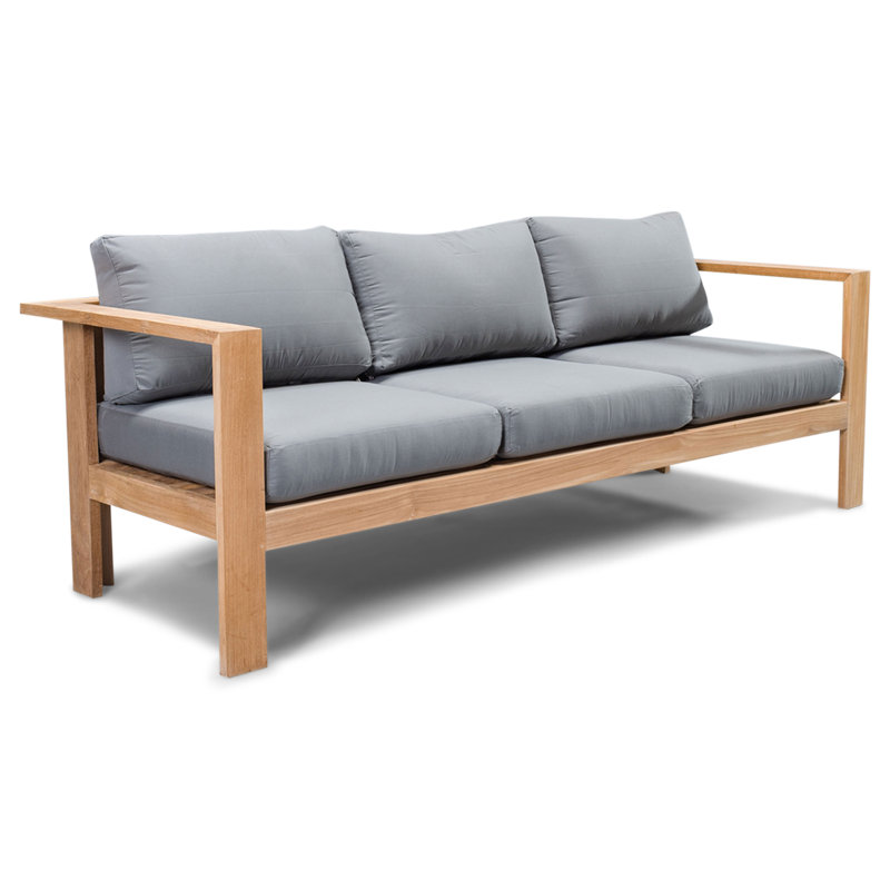 Ando Teak Patio Sofa with Sunbrella Cushions, Canvas Charcoal Sunbrella® Canvas