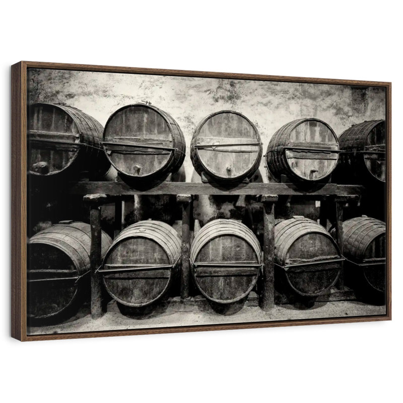 Tonneaux de vin, Cadre flottant en noyer, 40 po x 27 po
