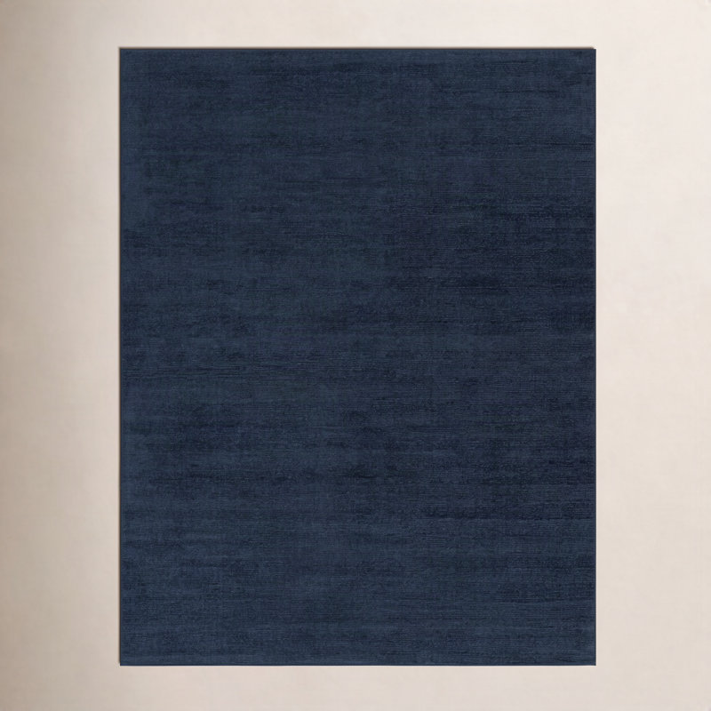 Crowe Wool Dark Blue Area Rug, Rectangle 7'6" x 9'6"