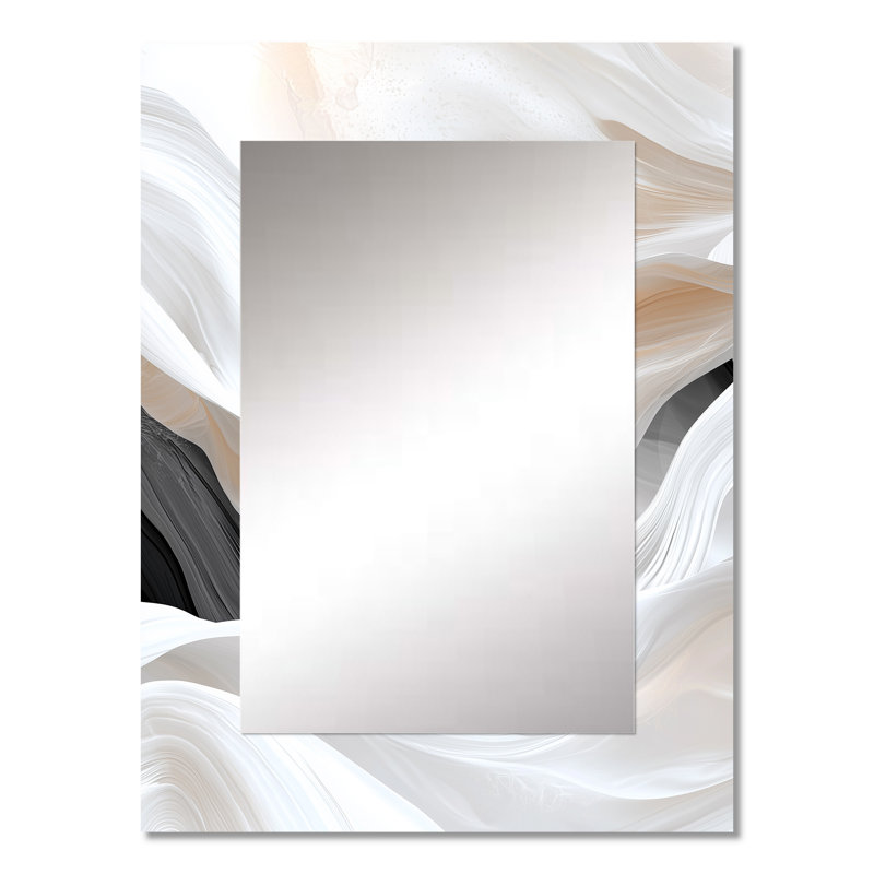White Ripples Of Stone IV - Waves Decorative Mirror, Modern Wall Mirror, Printed Metal Art, 32" x 24"