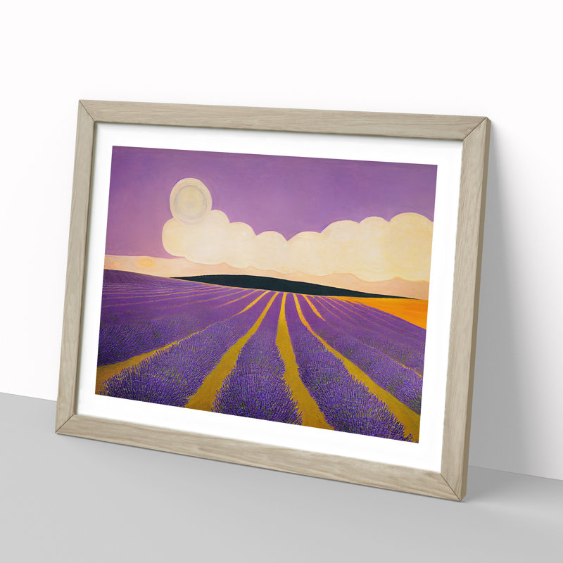 Handsome Lavender Flower Field - Single Picture Frame Print, 46cm H x 64cm W x 2cm D, Oak Framed