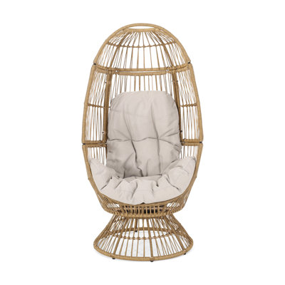  Datavion Cozy Basket Swivel Patio Egg Chair | Modern Rattan Design | Water-Resistant Cushions
