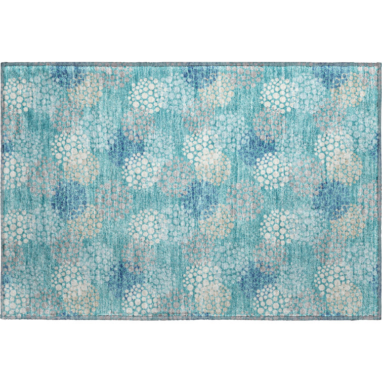 Premium Machine Washable Prisco Teal Rug