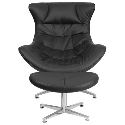 Ranson Faux Leather Swivel Accent Chair with Ottoman