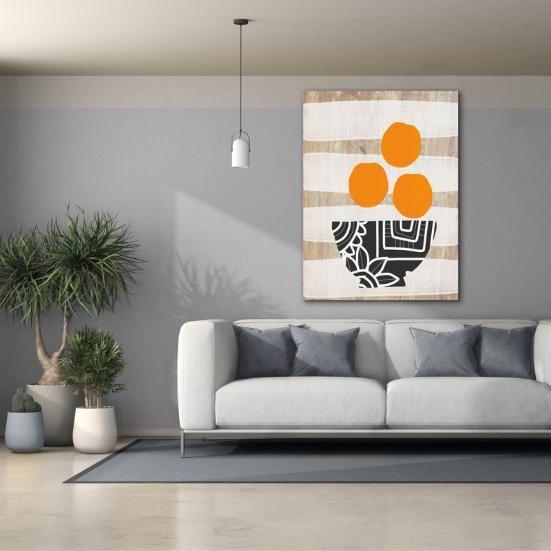 «Bowl Of Oranges On Wood» par Linda Woods, art mural sur toile, H 54 po x l 40 po x P 1,5 po