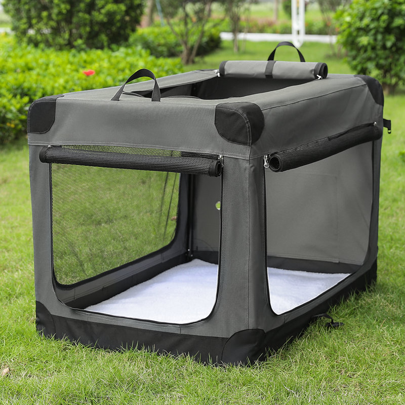 Cage pour chien pliable à 4 portes pour animaux de compagnie petits / moyens - capacité de 35 lb, Gris