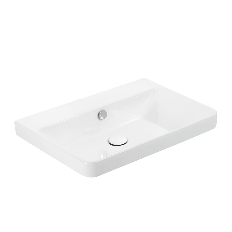 Luxury 23.8'' L Bathroom Sink, Glossy White, No Faucet Hole