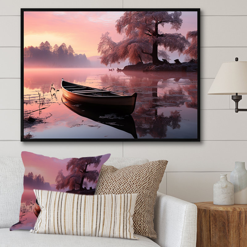 «Majestic Sunrise Over The Lake II», reproduction sur toile, H 12 po x l 20 po x P 1 po, Cadre flottant noir