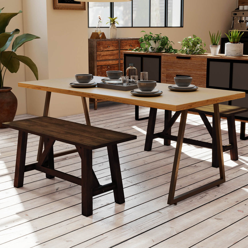 Banc de salle à manger 2 pièces avec banc à chaussures et cadre d'entrée en bois d'hévéa