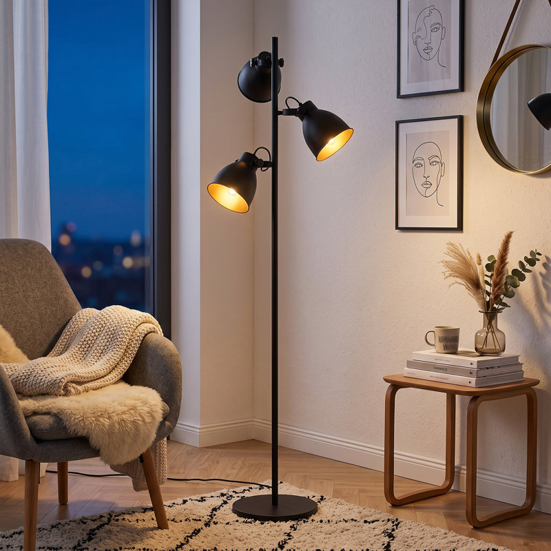 Lampe sur pied contemporaine Opus noir à 3 lumières, réglable