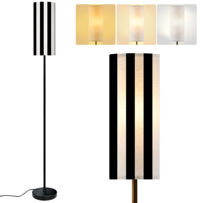 Lampe sur pied PeeNoke 68,5 po à rayure en métal noir blanc à intensité variable avec abat-jour en lin ampoule DEL incluse