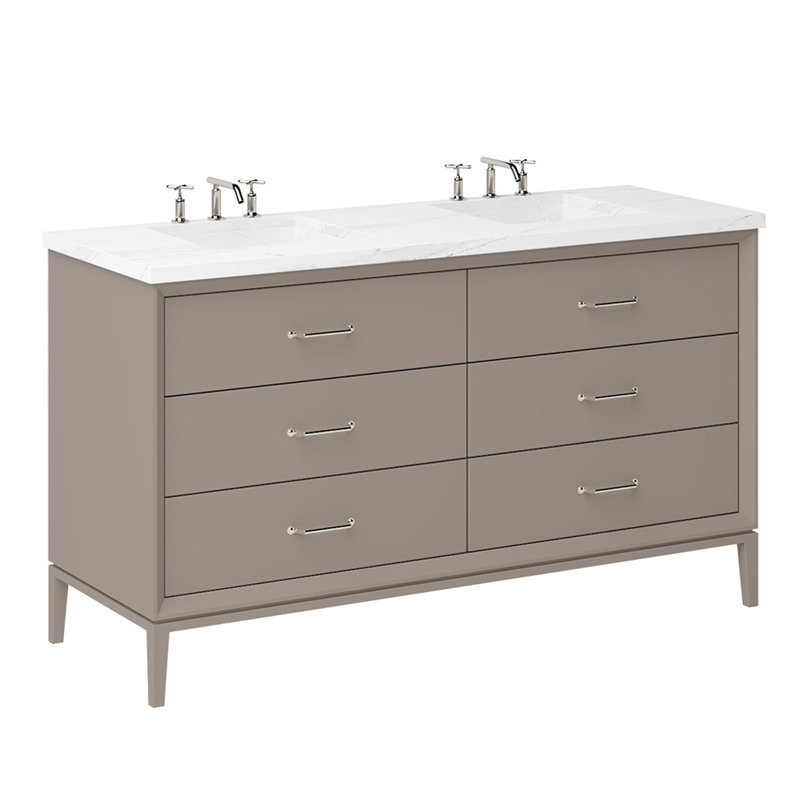 Alexandra Double Drawer Bath Vanity, Taos Taupe, Satin Nickel, 72"