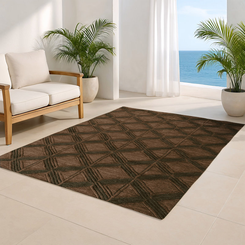 Tapis brun intérieur et extérieur Trellis, Rectangle 5 pi x 7 pi