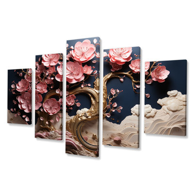 Orchidée rose et bleue Golden Garden of Branches VII - arbre, art mural sur toile