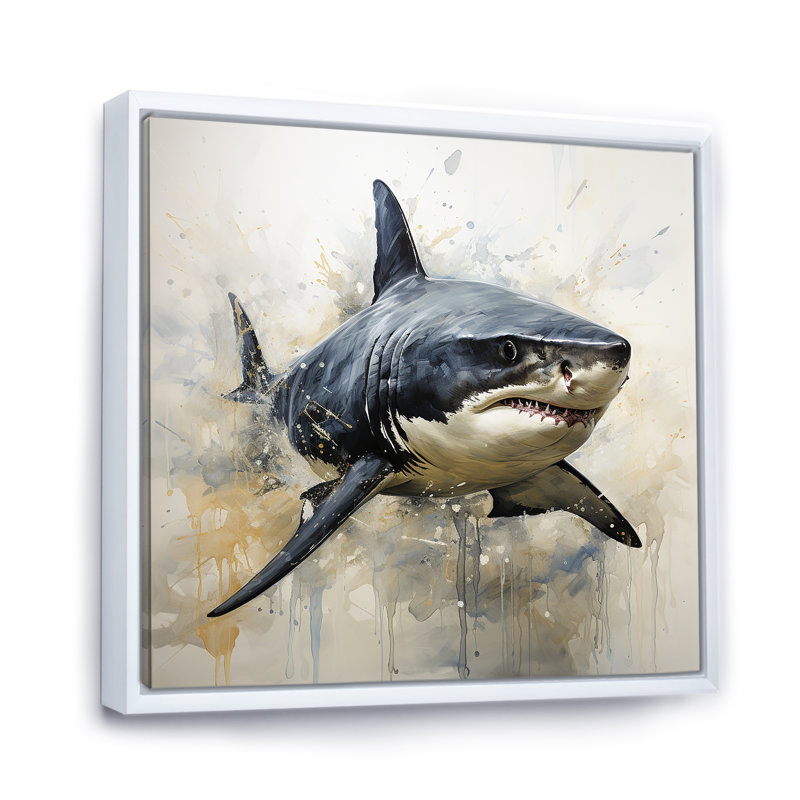 Grey Shark Shadows I - Coastal Animal Wall Art, White Floater Framed, 16" H x 16" W x 1" D