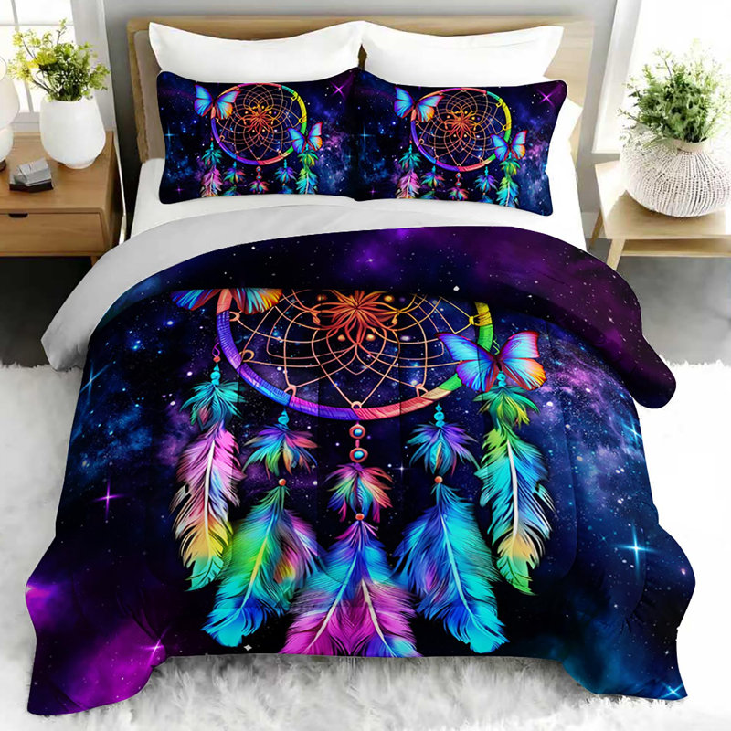 Ensemble d'édredon Dream Catcher Galaxy, ensemble de literie bohème avec 2 taies d'oreiller, literie douce et lavable à la machine, édredon toutes saisons pour le décor