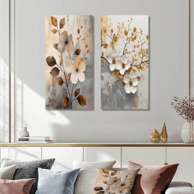 Fleurs de cerisier orange gris botanique III - ensemble de 2 fleurs de cerisier