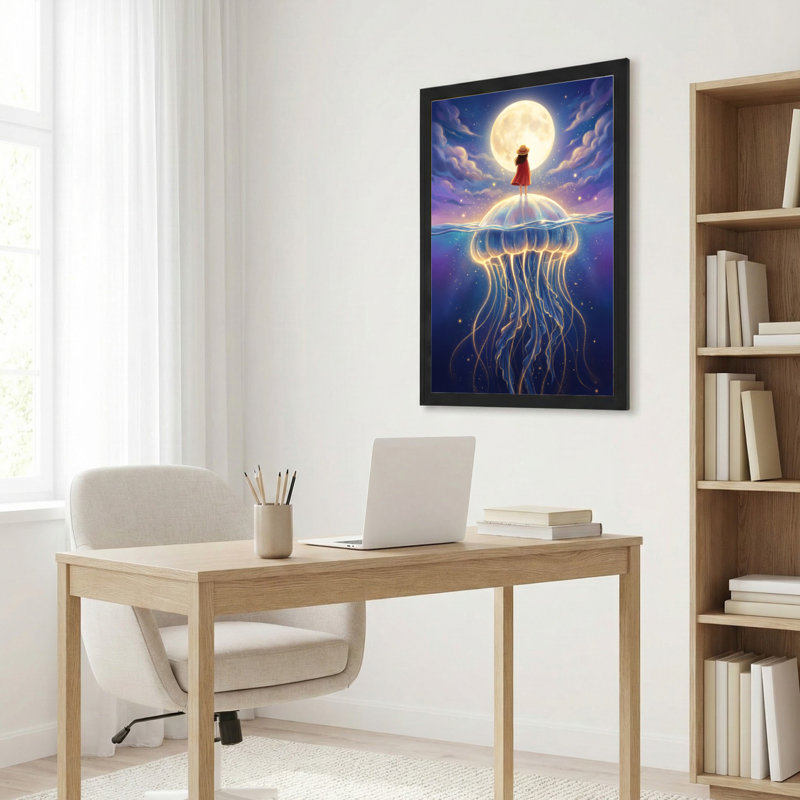 Méduse et clair de lune, impression sur toile tendue, reproduction d'art sur toile, ensemble de 1, H 24 po x l 16 po
