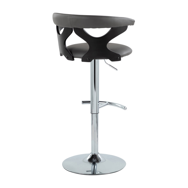 Ensemble de 2 tabourets pivotants contemporains réglables - siège en similicuir gris avec base chromée et repose-pieds arrondi en T