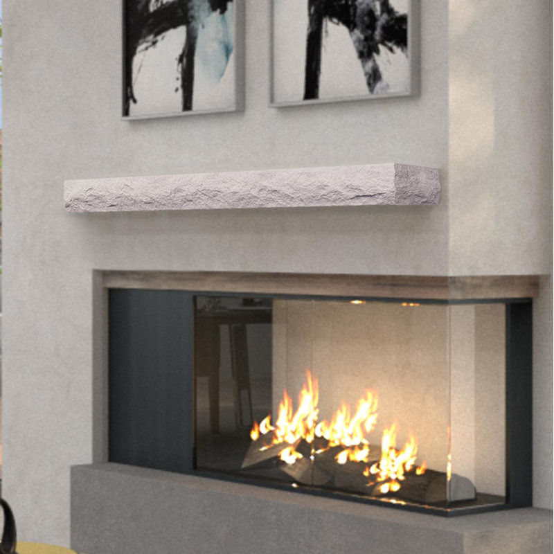 Natural Cut Stone Edge Non-Combustible Mantel Shelf, Arctic Blast, 60"