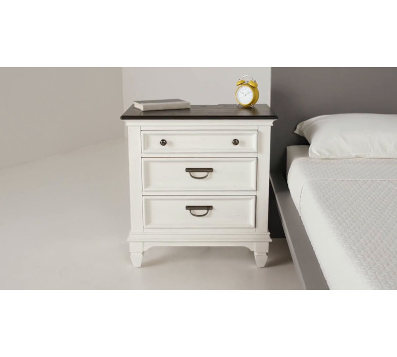 Traditional White and Charcoal 3-Drawer Nightstand